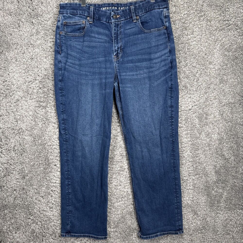 American Eagle Women’s Curvy Straight Jeans Size 16 Dark Wash Stretch Denim